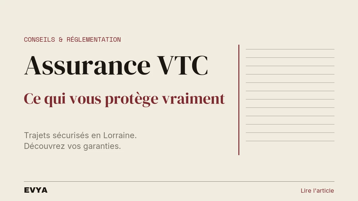 Visuel éditorial sobre sur l'assurance VTC et responsabilité civile avec chauffeur privé à Nancy – EVYA