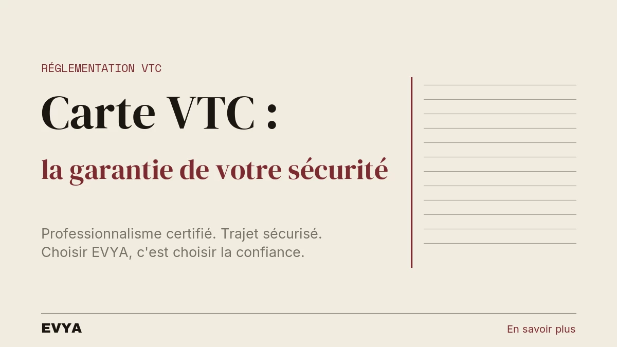 Visuel éditorial sobre sur la carte professionnelle VTC à Nancy : garantie légale de sécurité et professionnalisme avec EVYA