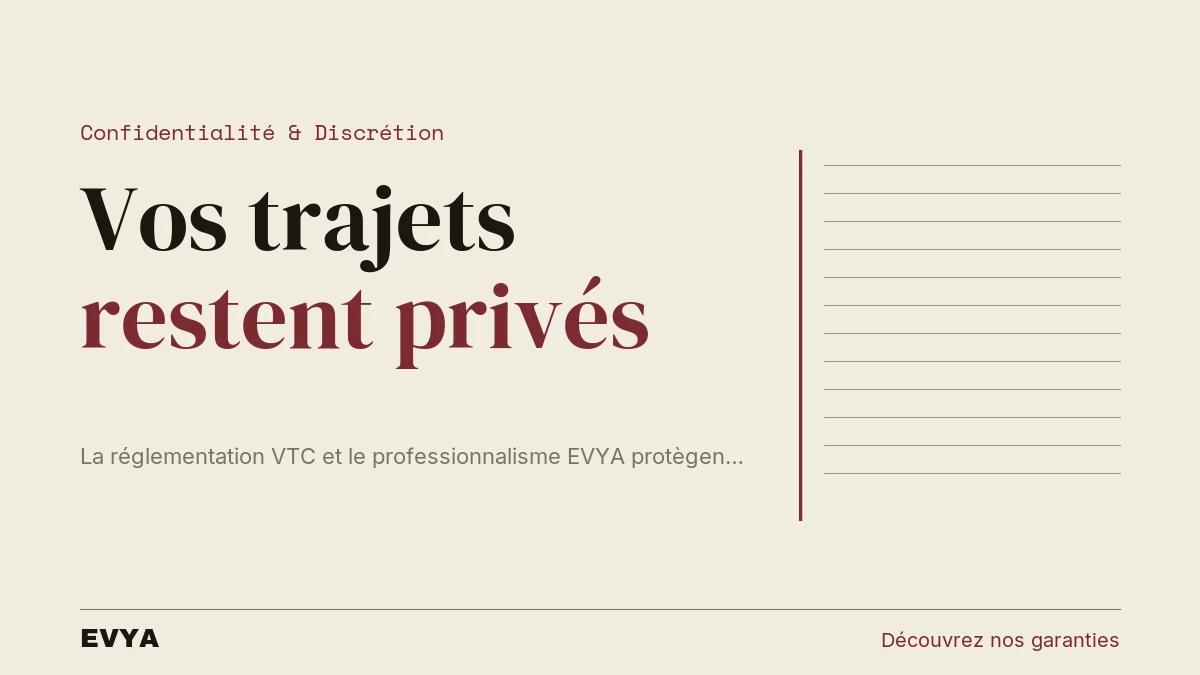 Visuel éditorial sobre sur la confidentialité des trajets VTC à Nancy, palette papier-encre, EVYA chauffeur privé Lorraine