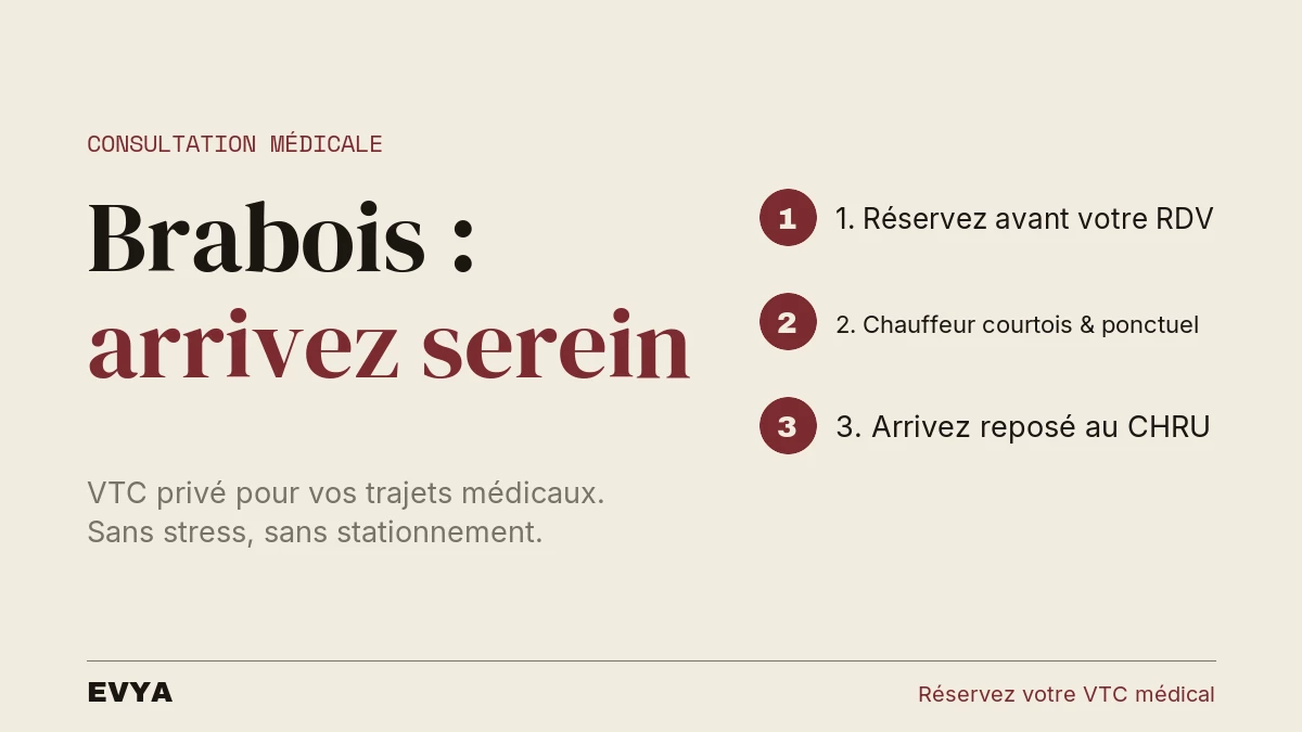 Visuel éditorial VTC EVYA Nancy : trajet médical sécurisé au CHRU de Brabois, sans stress ni stationnement