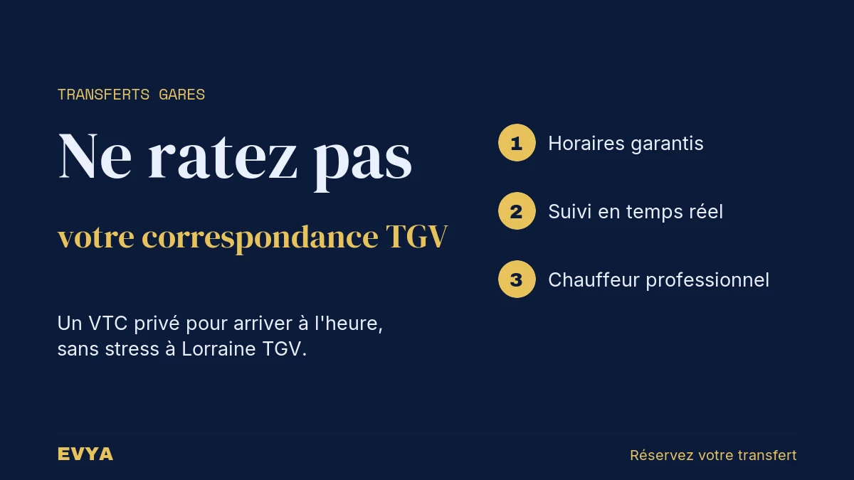 Visuel article VTC EVYA Nancy : correspondances TGV Lorraine, transfert privé ponctuel