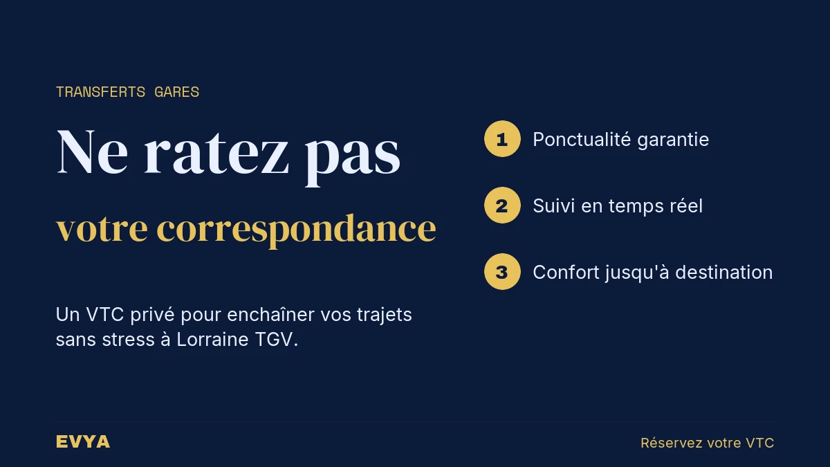 Visuel guide VTC Nancy pour correspondances TGV Lorraine - ponctualité et confort EVYA