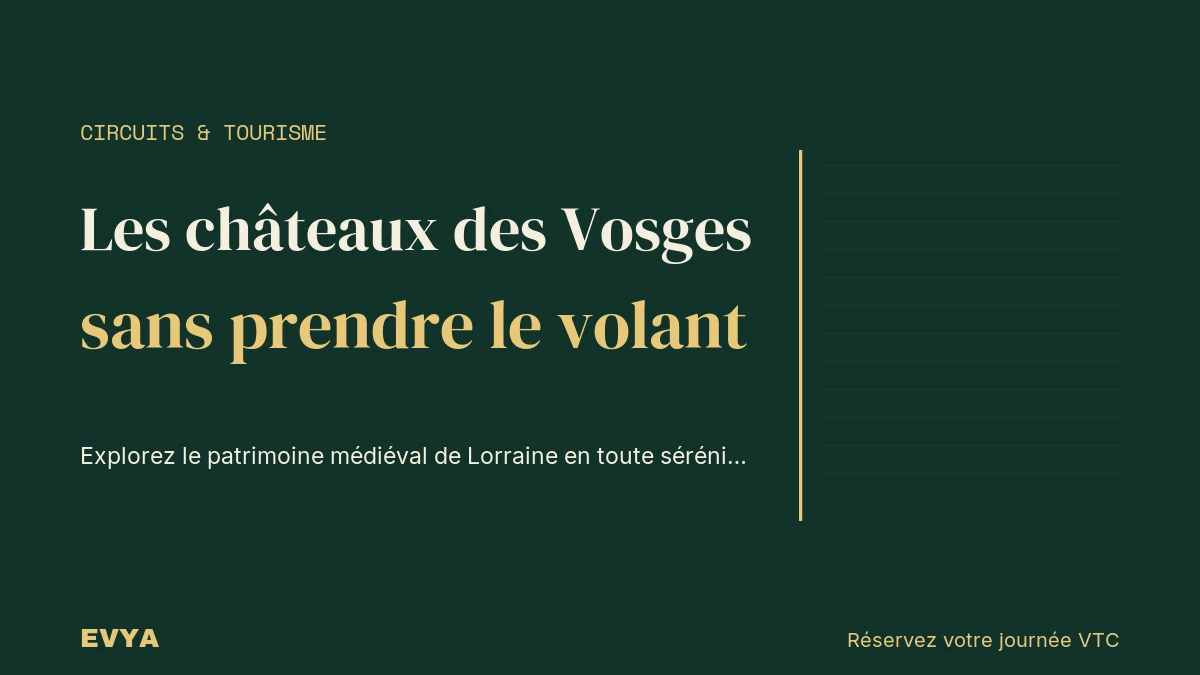 Visuel éditorial sobre : châteaux des Vosges, circuit VTC privé depuis Nancy, patrimoine médiéval de Lorraine sans conduire