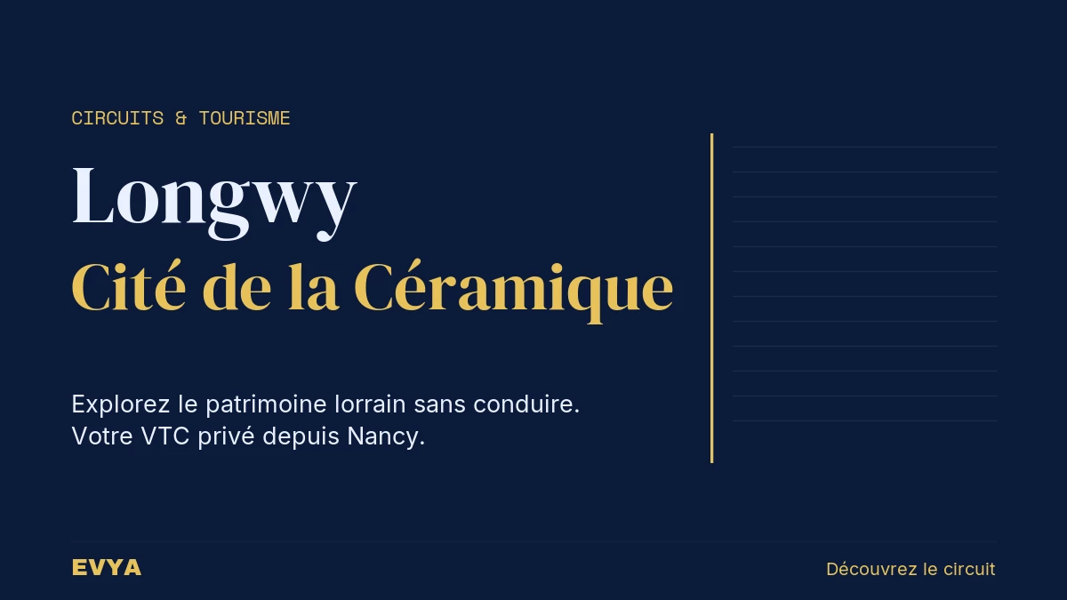 Visuel éditorial sobre : Longwy et sa Cité de la Céramique en VTC privé depuis Nancy, circuit touristique patrimonial sans stress de condui…