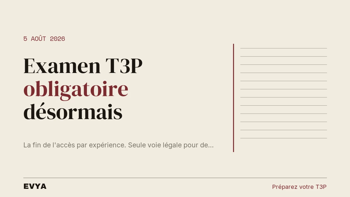 Brève réglementaire : décret 2026-764 supprimant l'accès par expérience à la carte VTC, examen T3P obligatoire, Nancy EVYA