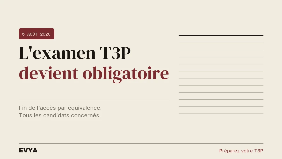 Brève réglementation VTC : décret août 2026, examen T3P obligatoire, carte professionnelle Nancy EVYA