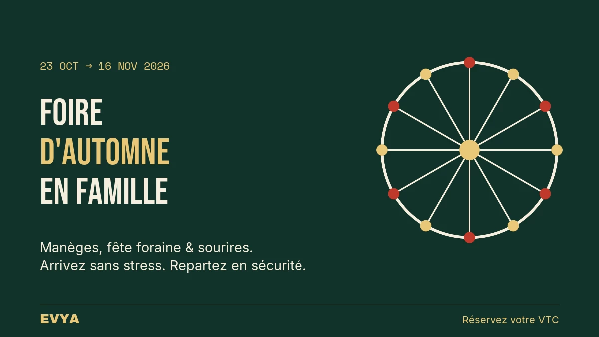 Affiche foire d'automne Nancy 2026 au Parc de la Pépinière avec manèges en famille - VTC EVYA