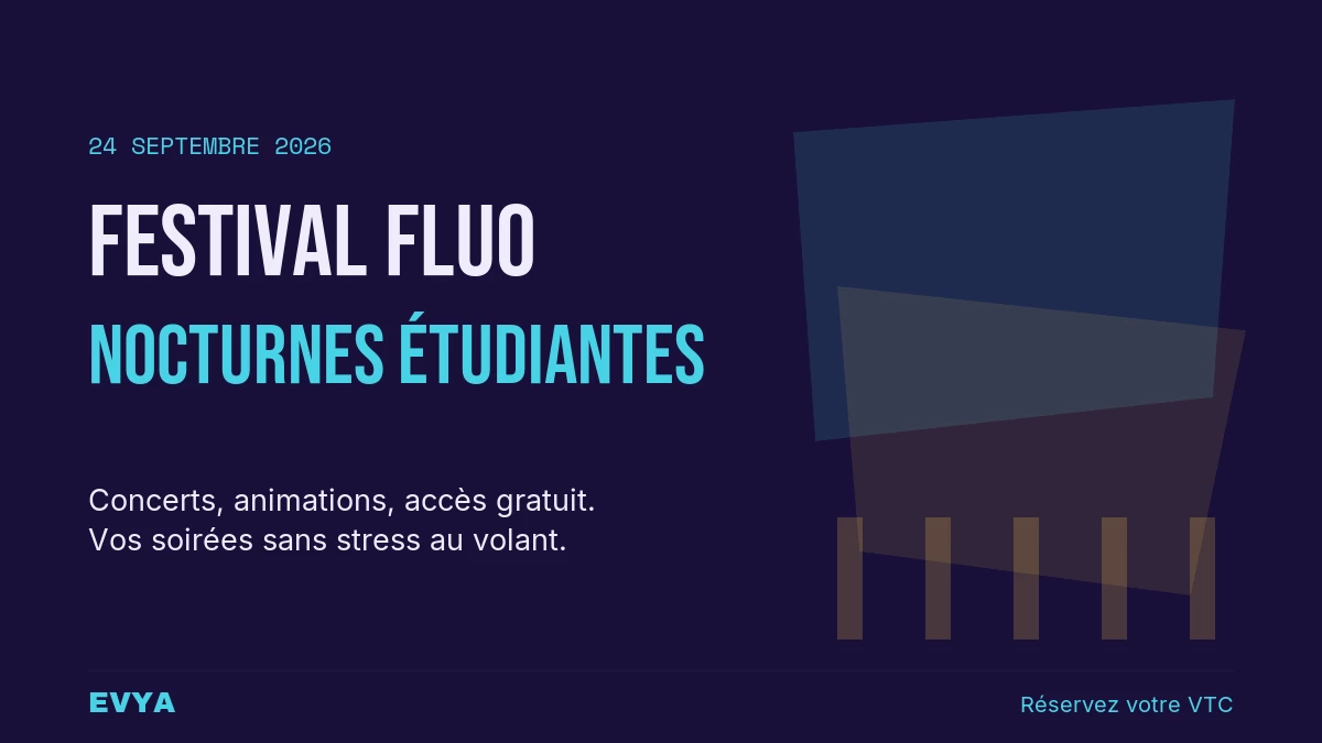 Affiche Festival Fluo 2026 au Muséum-Aquarium de Nancy le 24 septembre : réservez votre VTC EVYA pour une soirée étudiante sans souci.