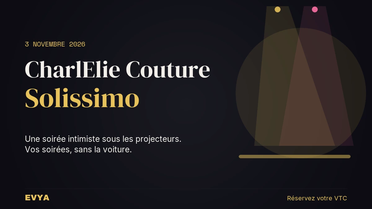 Affiche du concert CharlElie Couture Solissimo à la Salle Poirel Nancy le 3 novembre 2026 avec faisceaux de projecteur or et invitation à r…