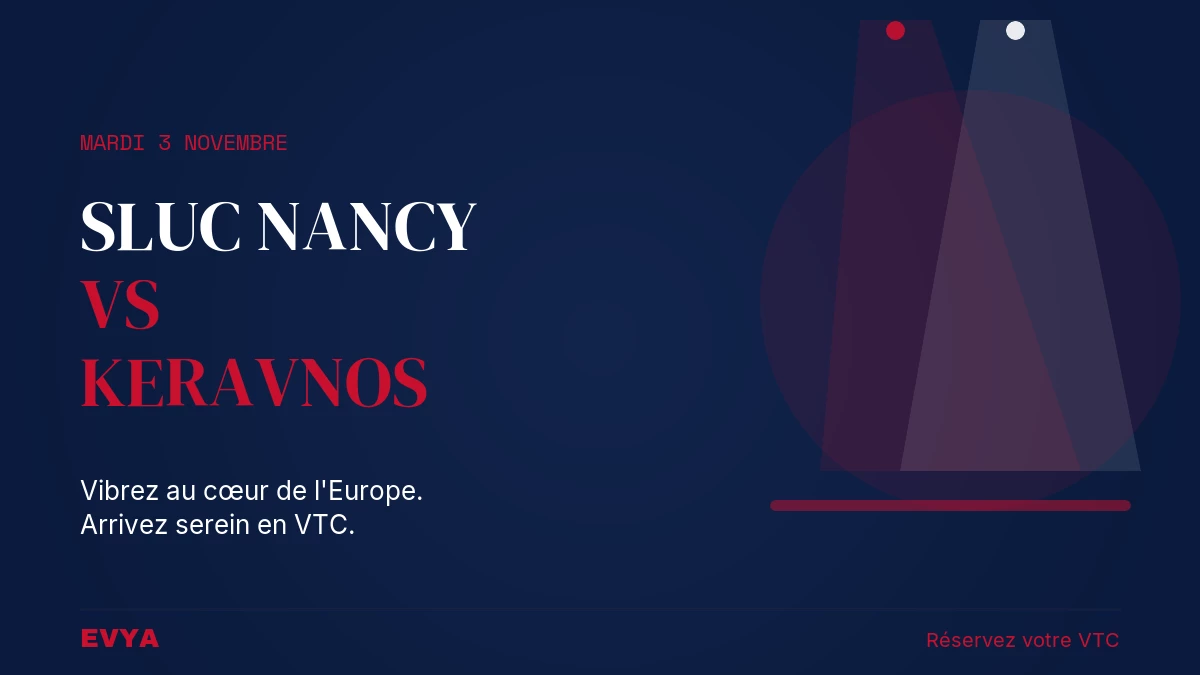 Affiche du match SLUC Nancy vs Keravnos FIBA Europe Cup, 3 novembre 2026, Palais des Sports. Réservez votre VTC avec EVYA Nancy.