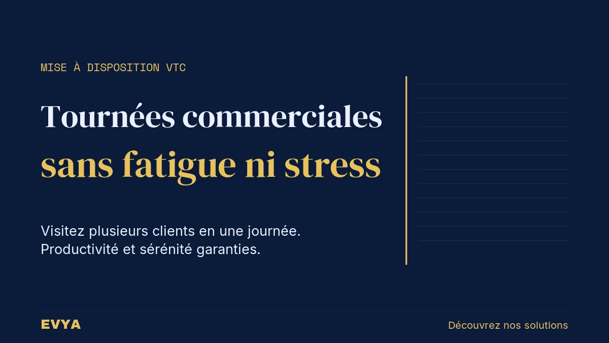 Visuel éditorial sobre pour mise à disposition VTC Nancy Lorraine : tournées commerciales multi-sites sans stress, EVYA chauffeur privé hau…