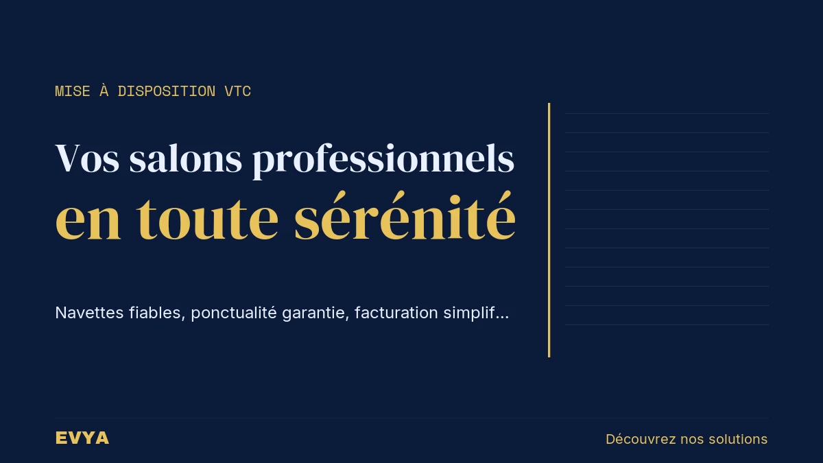 Visuel éditorial sobre pour article VTC mise à disposition salons professionnels Lorraine EVYA Nancy : design guide_navy, typographie éléga…