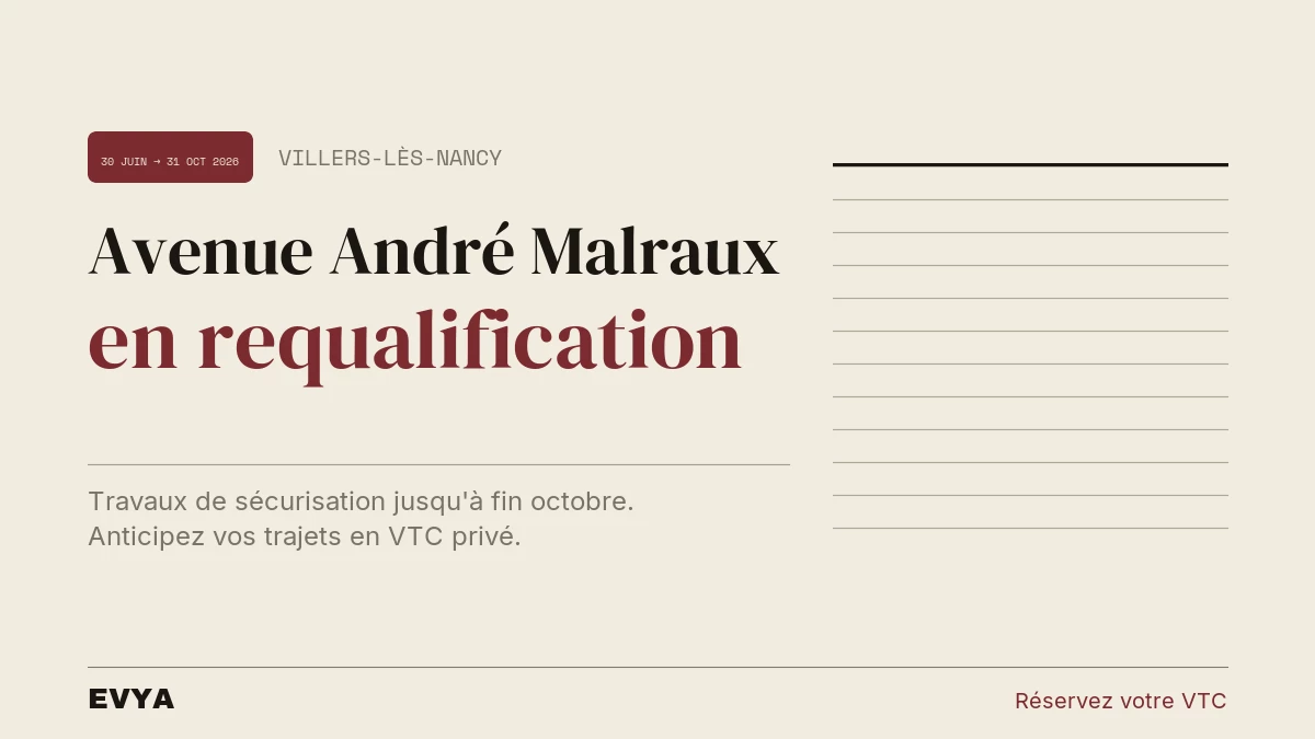Brève presse : requalification avenue André Malraux Villers-lès-Nancy 2026, VTC privé EVYA Nancy solution circulation