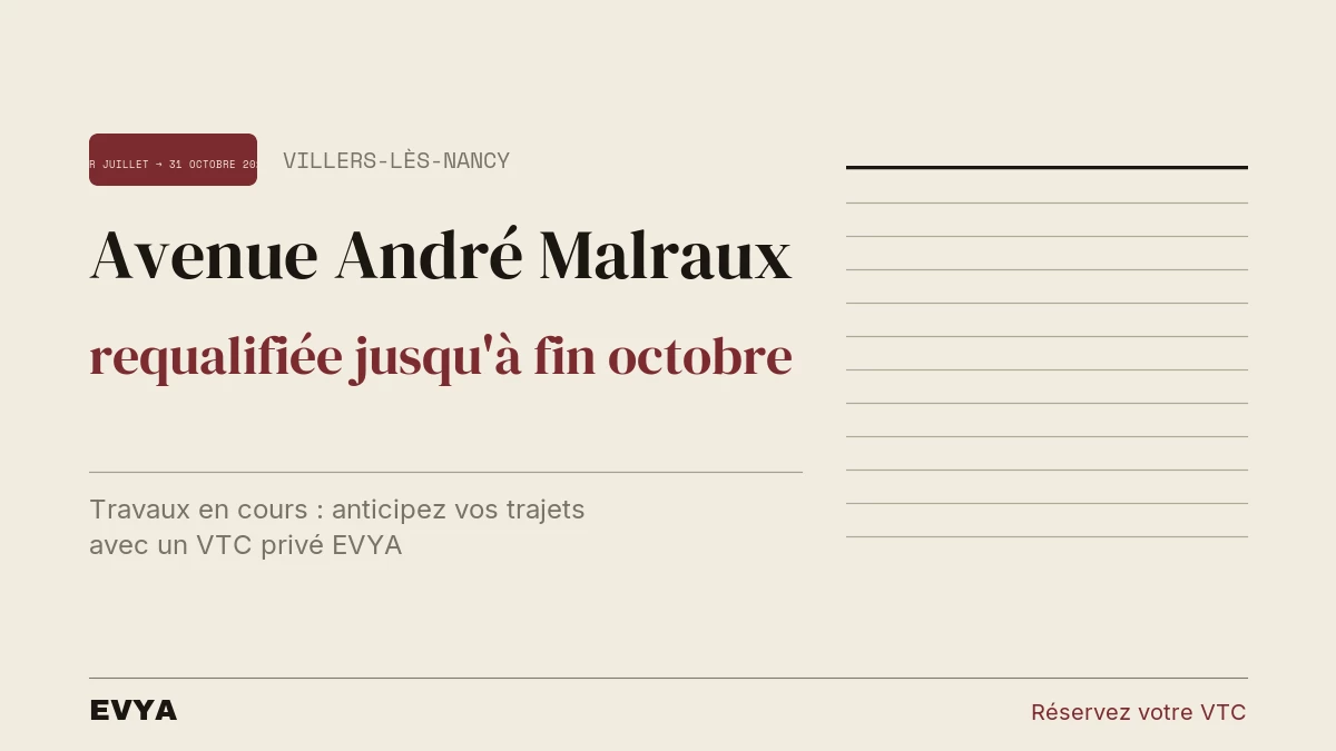 Brève presse requalification avenue André Malraux Villers-lès-Nancy juillet octobre 2026 VTC privé EVYA Nancy