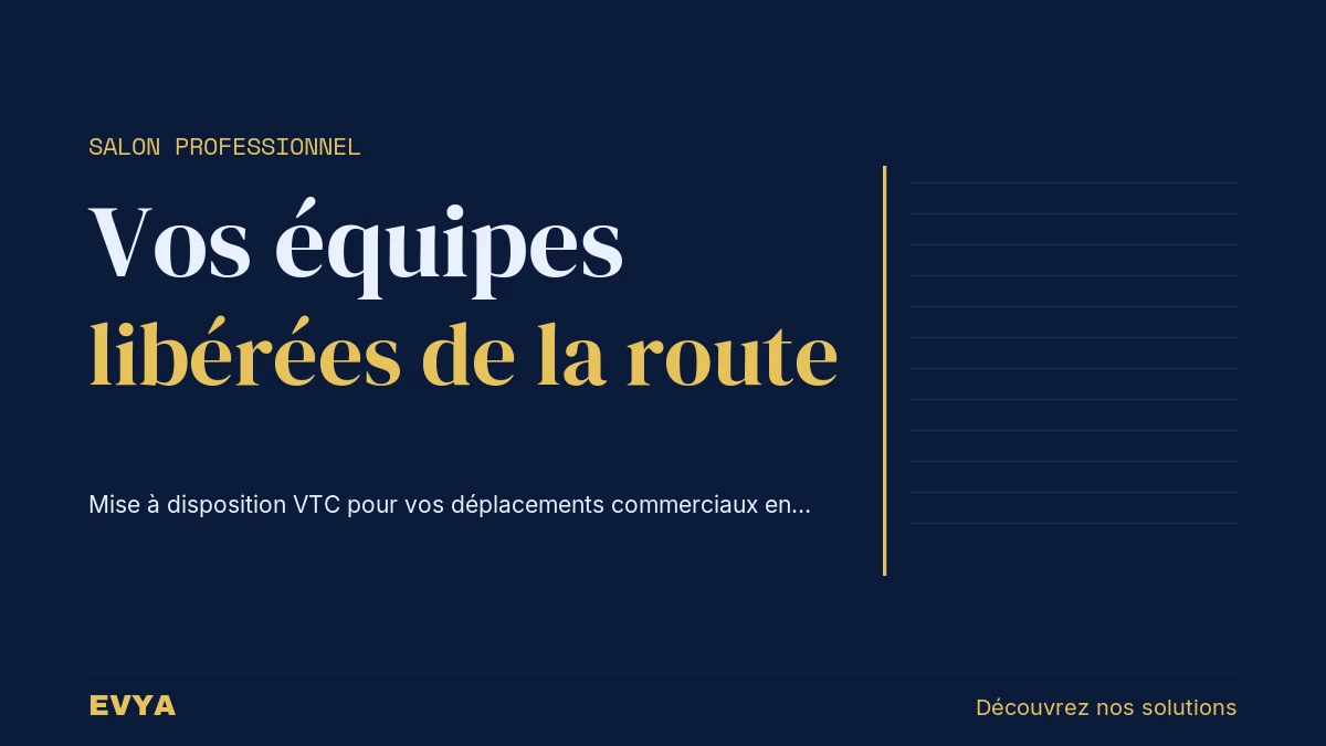 Visuel éditorial sobre : mise à disposition VTC pour salons professionnels en Lorraine, Nancy. EVYA transport haut de gamme.