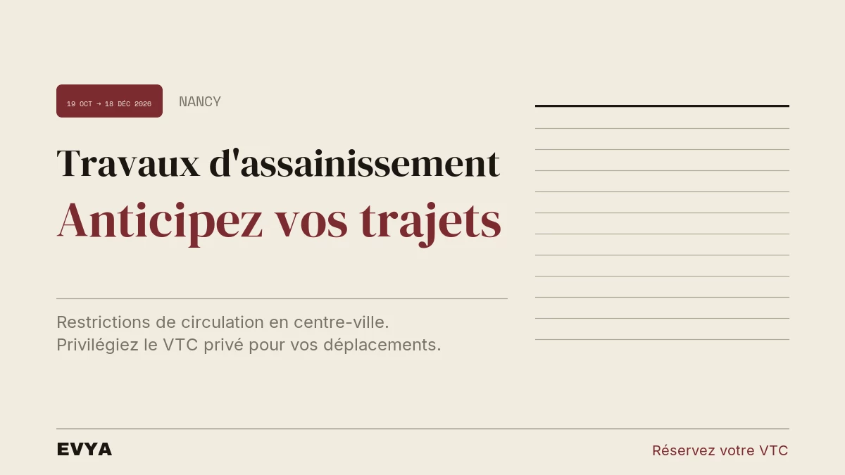 Brève presse travaux assainissement Nancy octobre-décembre 2026, restrictions circulation, VTC EVYA