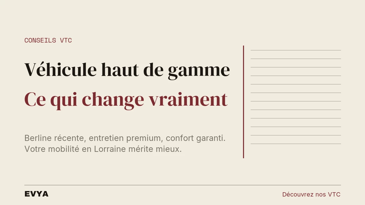 Article VTC Nancy : visuel éditorial sur les garanties d'une berline ou SUV privé haut de gamme avec EVYA