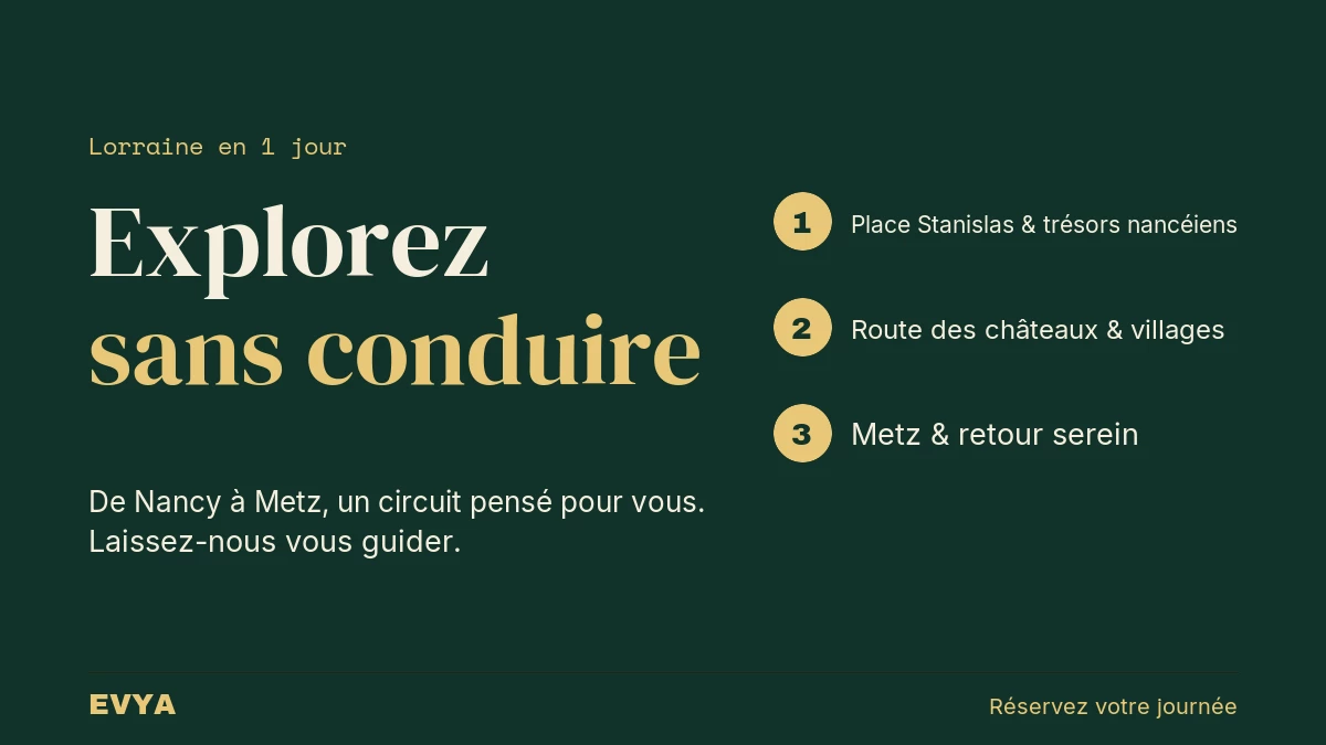 Visuel article Lorraine en une journée avec chauffeur privé EVYA Nancy : circuit touristique sur mesure de la Place Stanislas à Metz