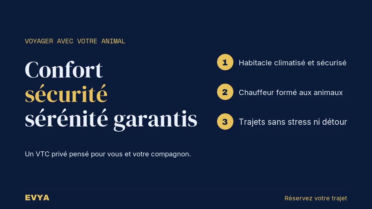 Visuel guide VTC Nancy EVYA pour voyager avec animaux de compagnie : confort et sécurité