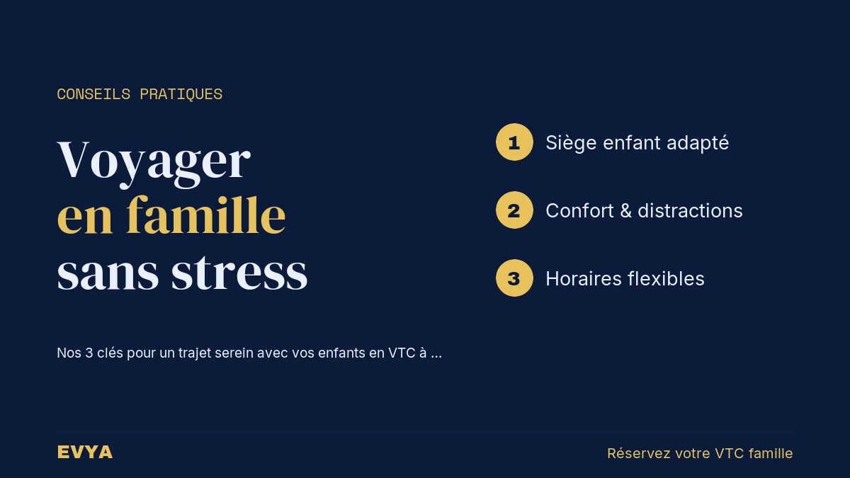 Visuel conseil VTC famille Nancy : 3 étapes pour voyager sereinement avec enfants en voiture privée EVYA