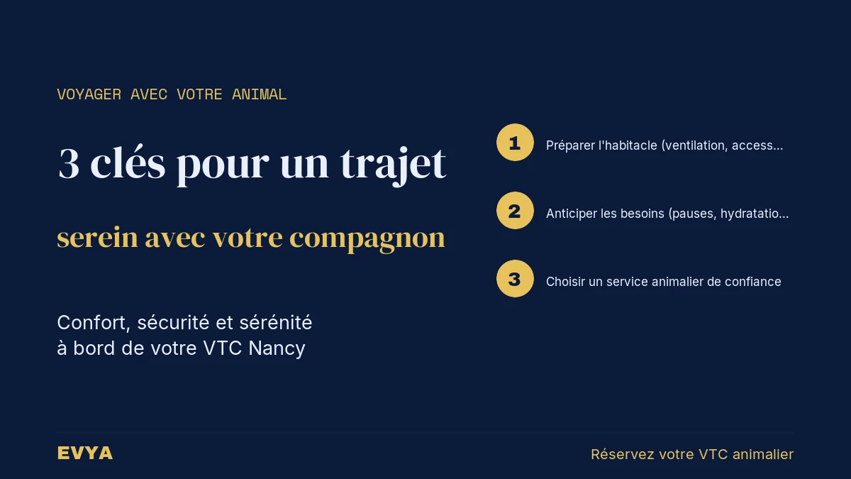 Guide visuel : 3 conseils pour voyager confortablement avec son animal en VTC à Nancy — EVYA transport privé haut de gamme